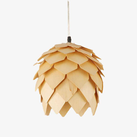 Design LED hanglamp in de vorm van een bloem met houten bloemblaadjes