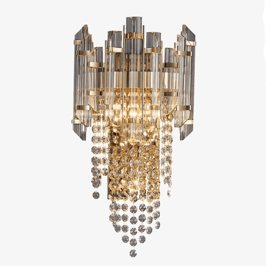 Designer LED-wandlamp in kristalglas en goudgehamerd metaal