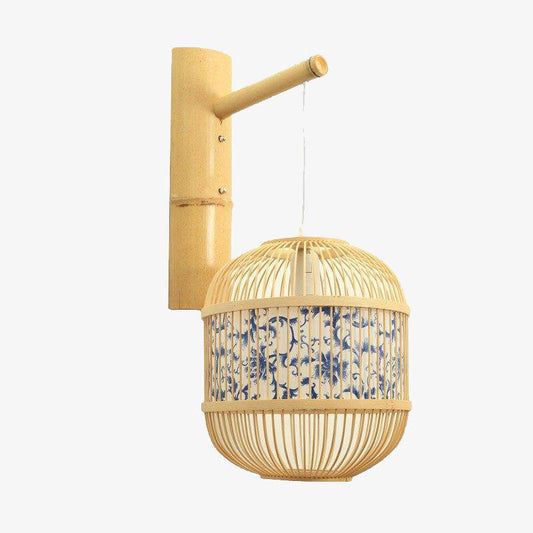 Vintage hangende wandlamp van bamboe in Japanse stijl