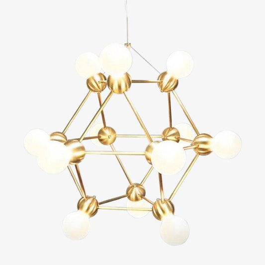 Geometrisch design kroonluchter met diverse gouden armen en Molecule bolletjes