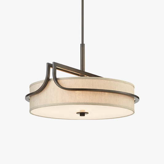 Luxe design plafondlamp in koper en stoffen lampenkap