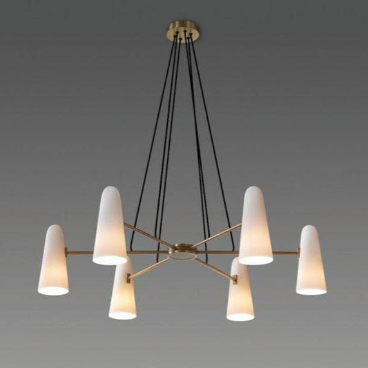 Designer LED koperen kroonluchter met 6 Luxe lampenkappen