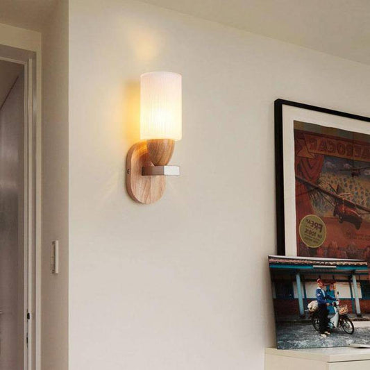 Arandela houten LED wandlamp en glazen lampenkap