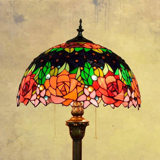 Tiffany vloerlamp met glazuurgroene glas-in-loodkap