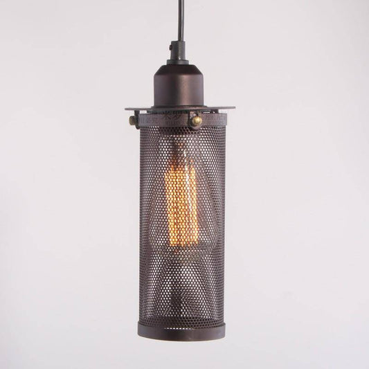 Bolvormige cilindrische hanglamp van metalen kooi