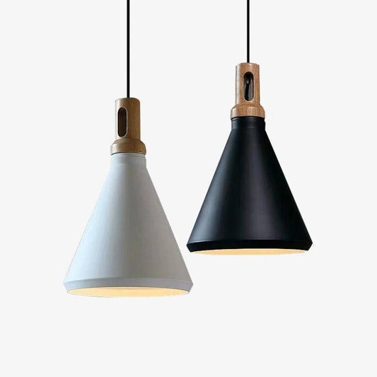Scandinavische conische hanglamp van aluminium en hout