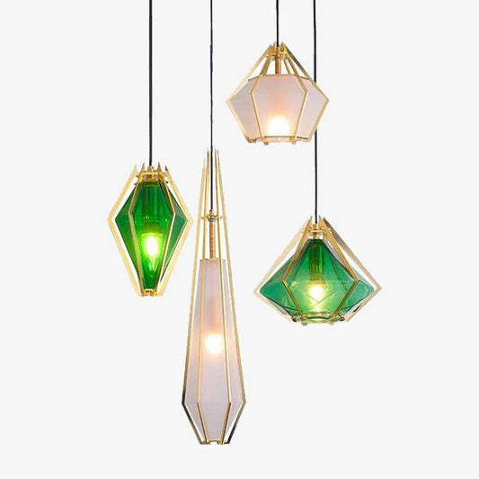 Designer LED hanglamp in glas en gouden kooi