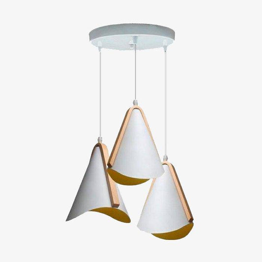 Designer hanglamp van wit metaal en Scandinavisch hout
