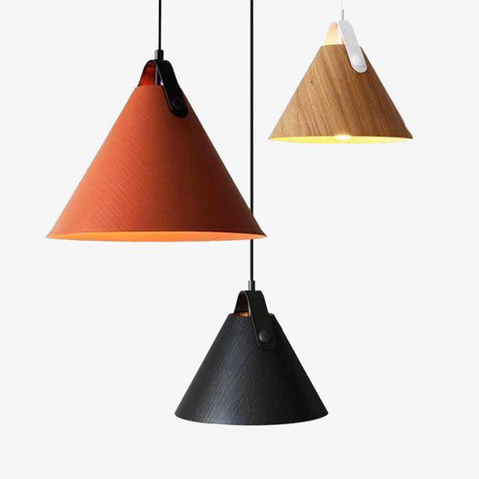 Hangende LED-hanglamp van hout en gekleurd metaal
