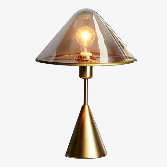 Designer LED-tafellamp met conische goudkleurige metalen voet