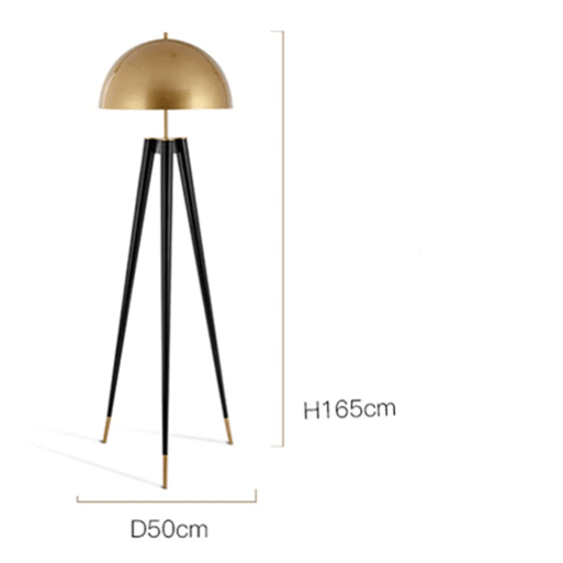 Designer zwarte driepoot LED vloerlamp met gouden lampenkap Mushroom