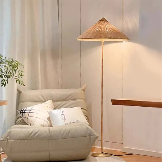 vintage geweven houten vloerlamp woonkamer slaapkamer nachtkastje woondecoratie