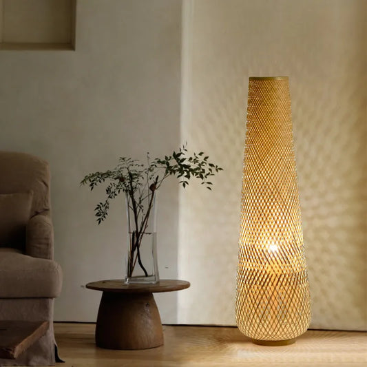 Retro stijl geweven bamboe rieten design vloerlamp