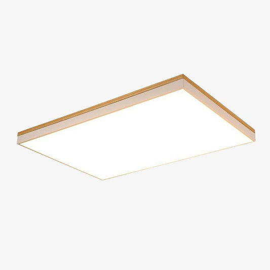 Rechthoekige LED-plafondlamp in hout en metaal. Verlichting