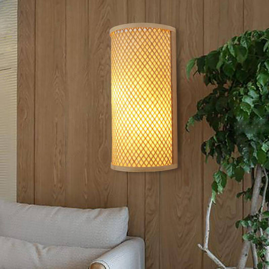 Bamboe wandlamp in Japanse stijl met afgeronde LED