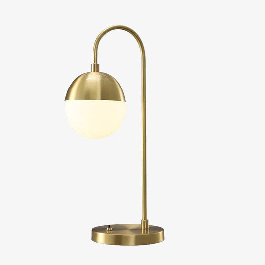 Design LED tafellamp met gouden arm en zachte glazen bol