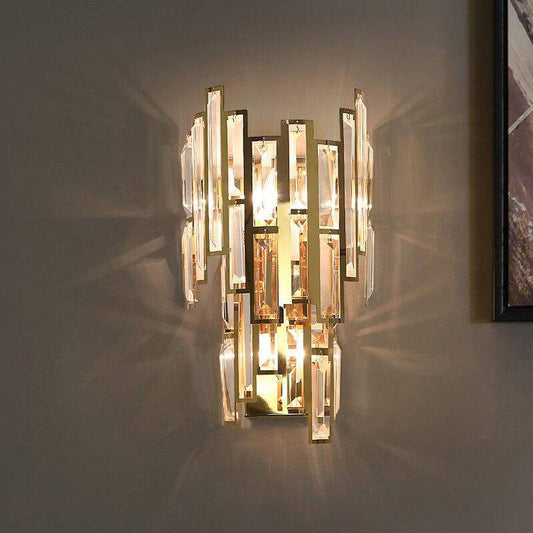Designer LED-wandlamp in goudkleurig kristalglas