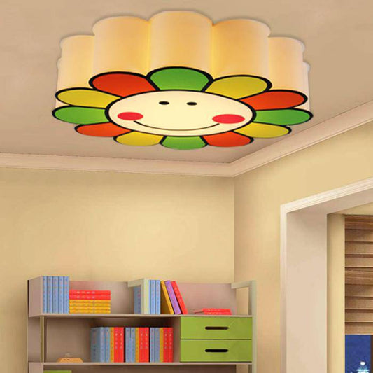 LED kinderplafondlamp in de vorm van een lachende bloem