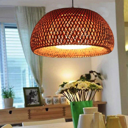 LED hanglamp met ronde rotan lampenkap Decor