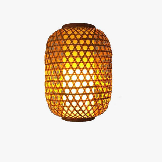 Design rotan LED hanglamp met afgeronde vormen in Aziatische stijl