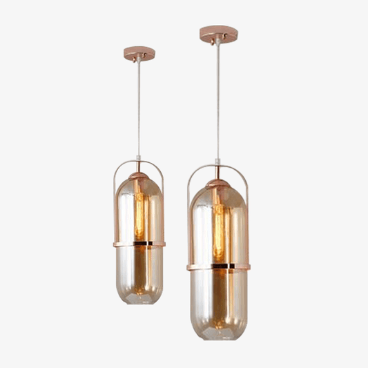 Designer hanglamp in glas en roségoud metaal Loft
